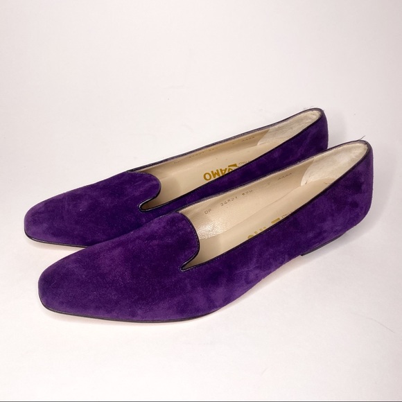 Salvatore Ferragamo Shoes - Salvatore Ferragamo Florence Vintage 1950s Purple Flat Short Heel Pump Suede